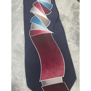 Zylos George Machado Silk Tie Mens 4 in Navy Burgundy Art Deco Geometric USA Vtg